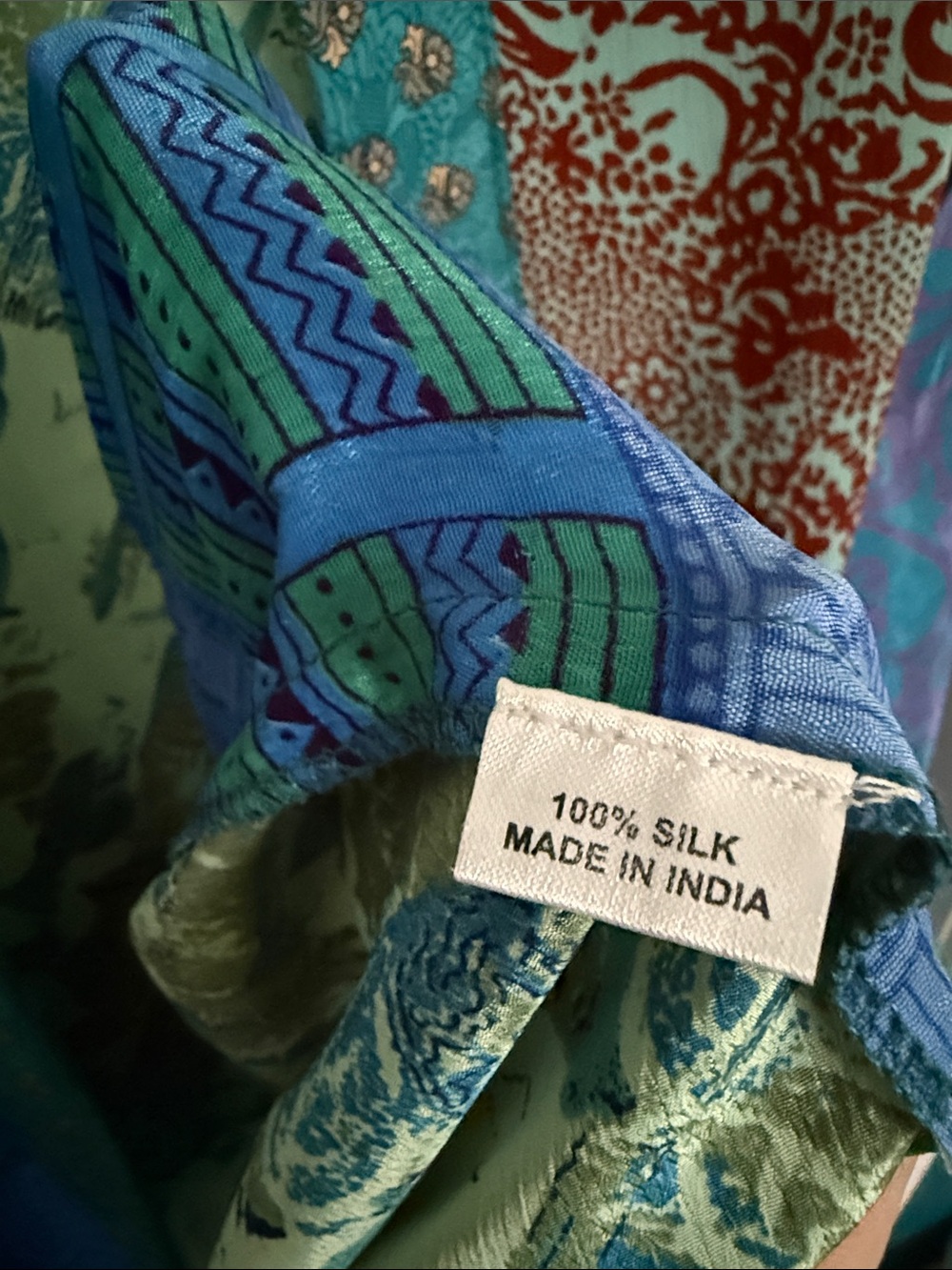 ✨GURU 100% silk Patchwork Kimono  - Teal, Turquoise & Red - Picture 9 of 9